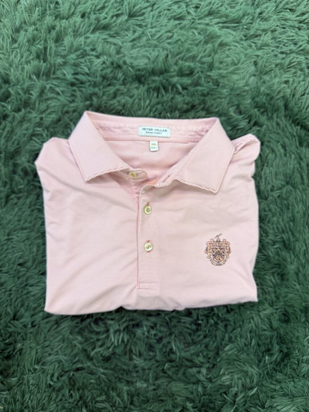 Peter Millar Summer Comfort Polo Shirt Mens XXL Pink White Striped Embroidered